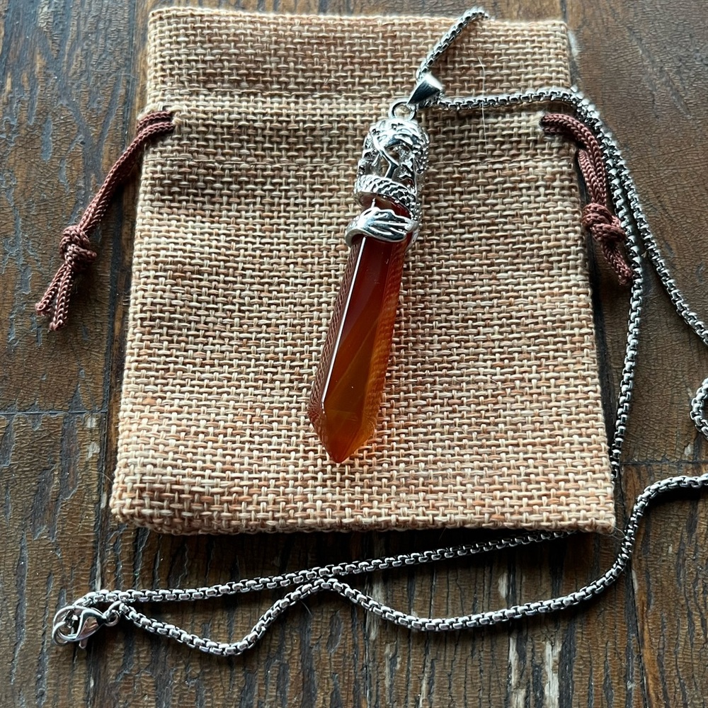 Carnelian Mens Necklace | Mens Crystal Necklace | Carnelian Necklace